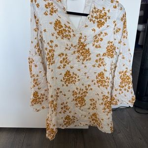 Poppy print bell sleeves linen mini dress